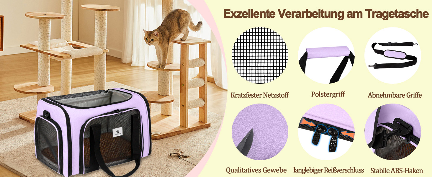 Транспортна сумка для котів та маленьких собак – складана переноска з гарною вентиляцією. Сумка-переноска з вологостійким вкладишем для безпечного транспортування до ветеринара, у подорожах та в авто (фіолетовий)