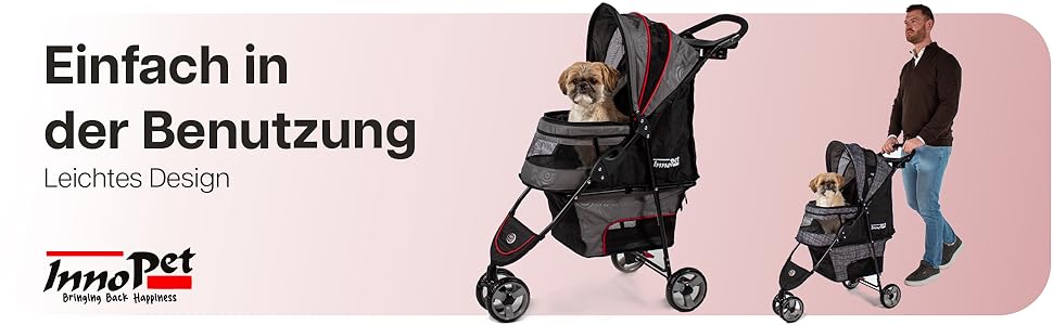 Візок для собак Innopet Buggy Avenue сірий/червоний, з дощовим захистом