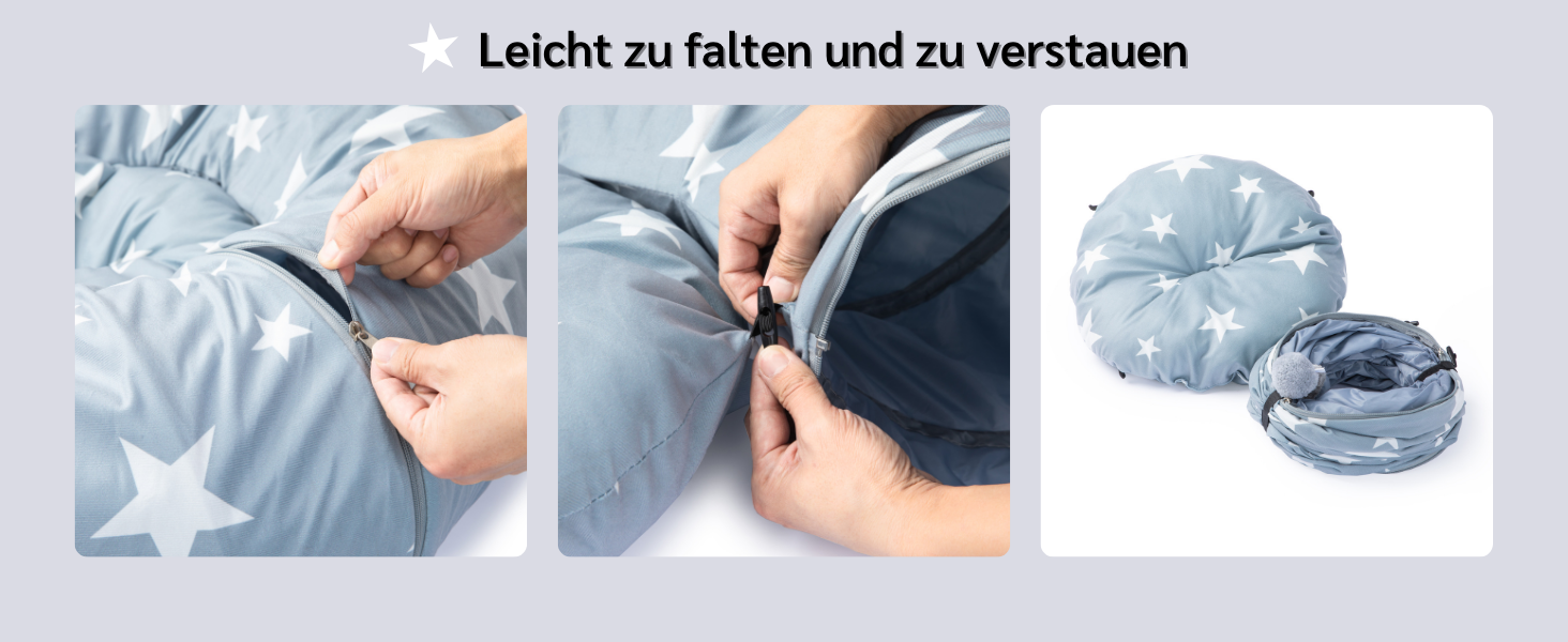 Туннель для котів JanYoo з м'яким ліжком, круглий тунель з двома входами, котяча печера, іграшка для котів, великий знімний тунель для гри в приміщенні