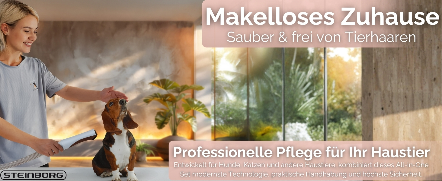 Машина для стрижки шерсті тварин Steinborg® з пилососом 13.500 Pa, професійний набір для догляду за собаками та котами