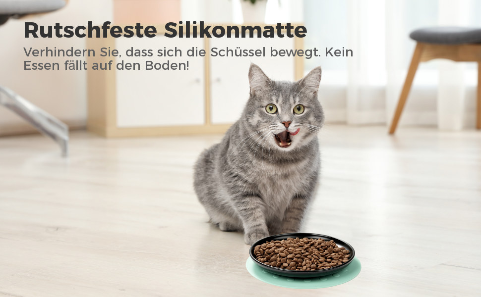 Керамічні годівниці для котів, 3 шт. з антиковзними килимками, широкі та плоскі миски для котів та кошенят, білий (чорний)