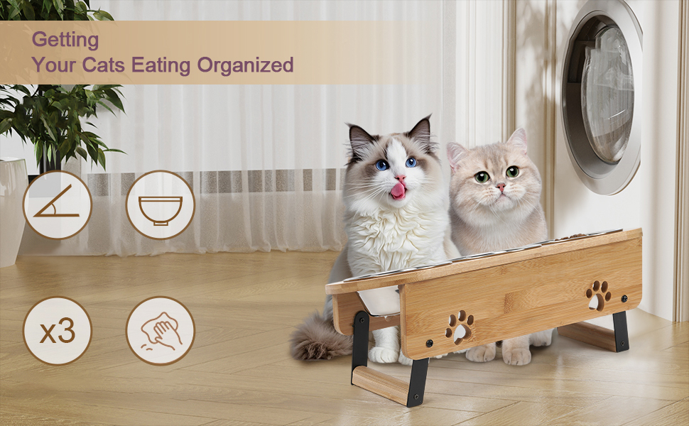 Підвищені годівниці для котів Optyuwah - набір 3 шт. з регулюванням висоти, з нержавіючої сталі, для води та корму, підходять для котів та маленьких собак, жовті