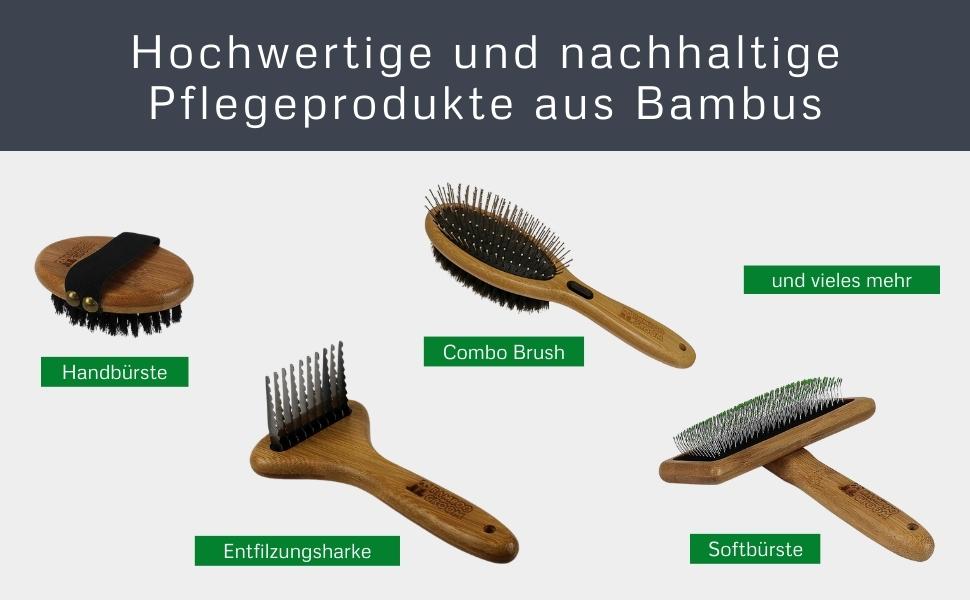 Набір гребінців Bamboo Groom S/M: подвійний гребінець для короткого та середнього хутра котів та собак. М'яка щітка з закругленими шпильками та щетиною дикого кабана для догляду за шерстю.