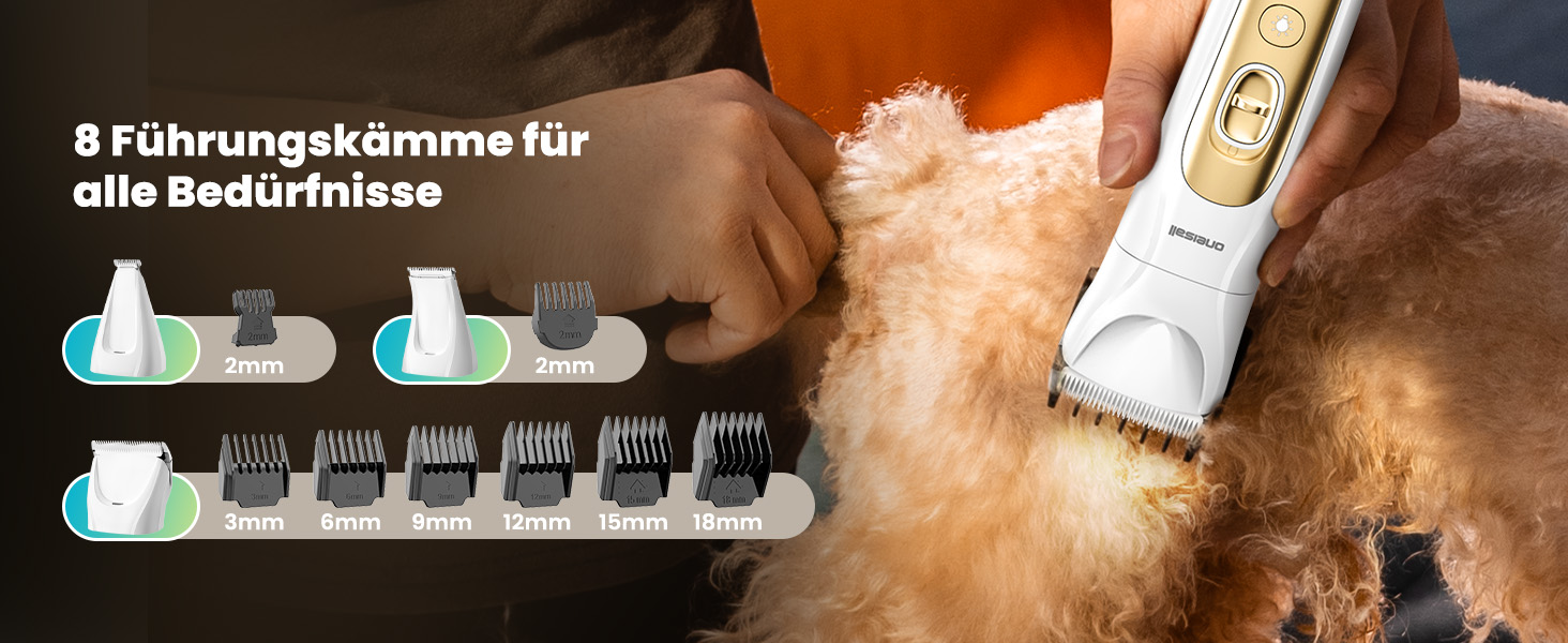 Машинка для стрижки собак і котів oneisall 4-в-1 з LED-підсвічуванням, триммер для лап та точилка для кігтів, акумулятор 2000mAh (біла)