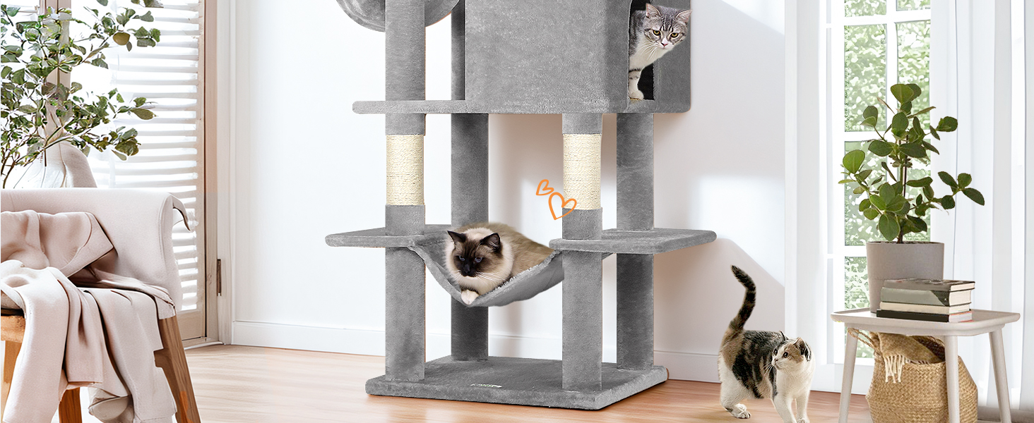 Драбина для котів Globlazer Kaktus XXL 195 см з 2 будиночками, 2 стійками, гамаком 50*33 см, кошиком. Стабільна драбина для кількох котів.