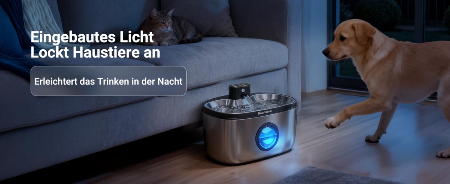 Фонтанчик для собак 5л з нержавіючої сталі з LED-сенсором та 4-шаровою фільтрацією, також підходить для котів. Бездротовий, 4000mAh