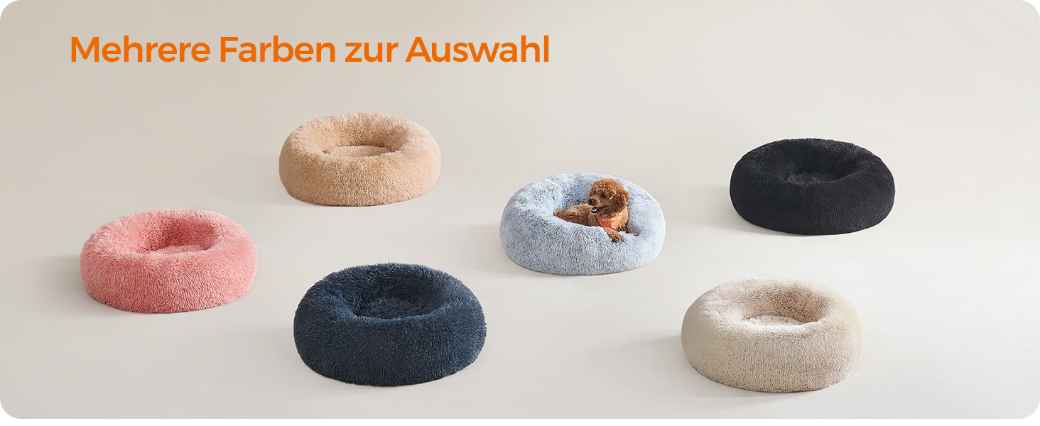 Ліжко для собак Feandrea, ліжко для котів, подушка-донат, 70 см, м'який плюш, знімний наповнювач, Ombré-Сірий