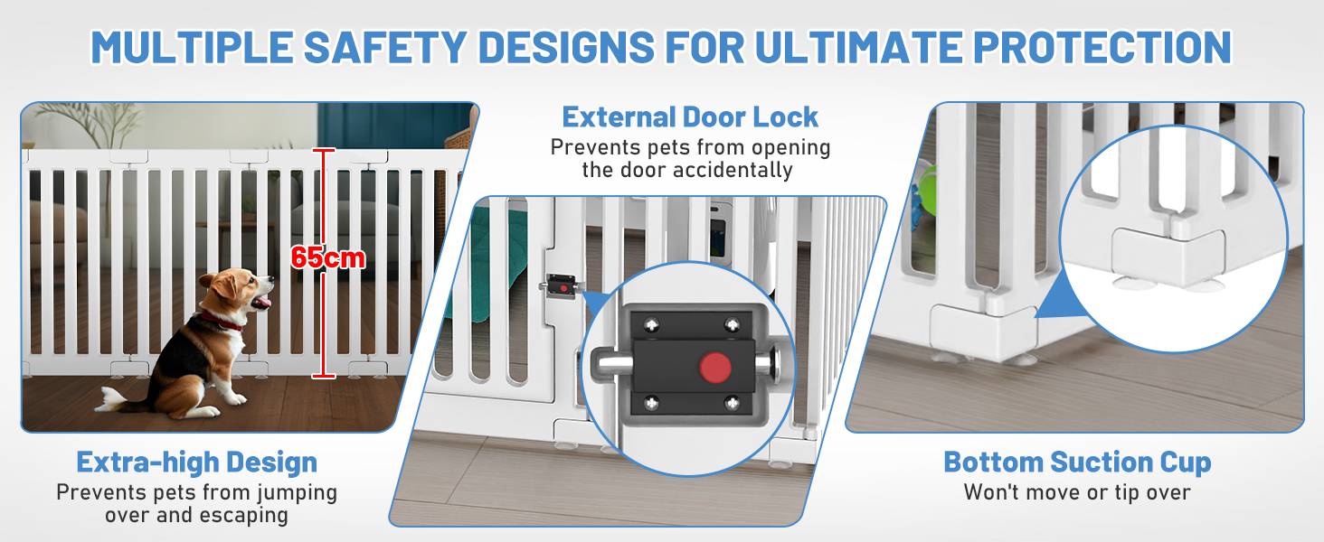 Клітка для цуценят FASRIOU Indoor 65 см, пластикове огородження для собак з антиковзкими присосками, вольєр для маленьких собак, 18 панелей (168 x 135 x 65 см), з окремими секціями