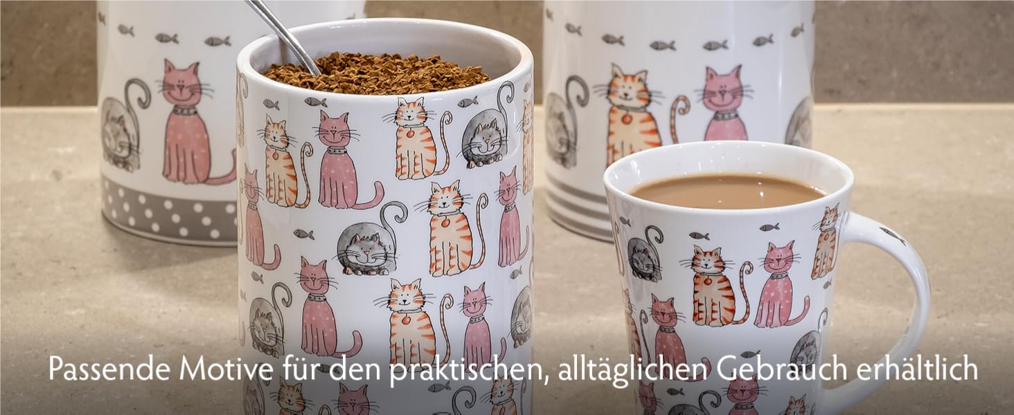 Набір контейнерів для зберігання SPOTTED DOG GIFT COMPANY з кераміки з кришкою, 3 шт. (1.2 л, котячий мотив)