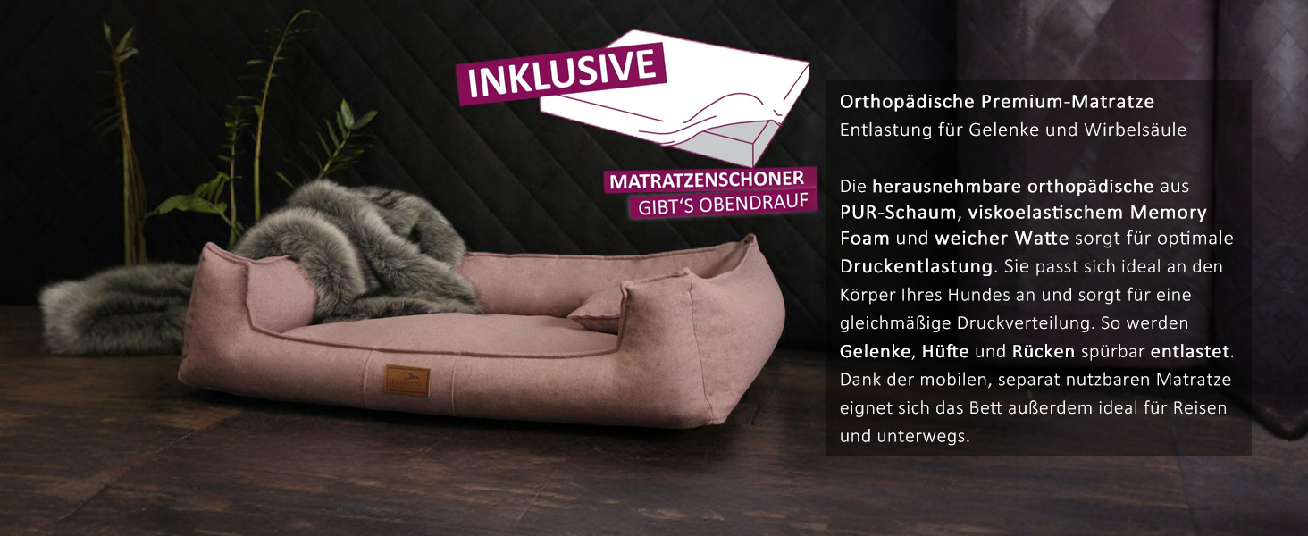 Ортопедичне собаче ліжко Tierlando® Goofy Couture з захистом для матрацу, знімний чохол з меблевої тканини, для собак середніх та великих порід, розмір 90x75 см, сірий колір