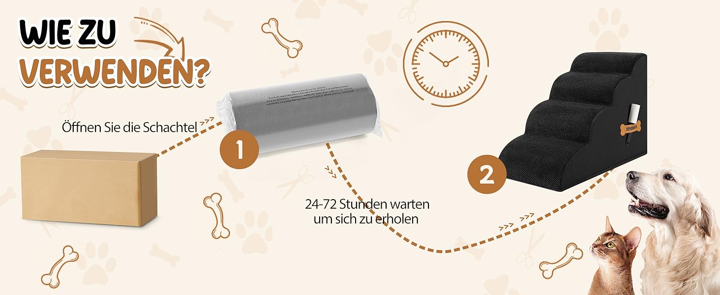 Сходинка для собак та котів Romrol – 4 сходинки, чорний колір, з неслизьким покриттям, з Memory Foam, для захисту суглобів