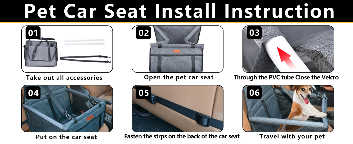 Автокрісло для собак - автокрісло для маленьких собак з ременем, водонепроникне, стабільне, для заднього та переднього сидіння, чорно-сірий (з PVC-трубою)