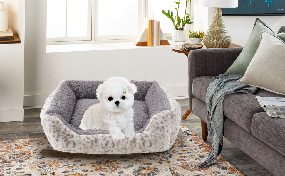 М'яке ліжко для собак Roypet з матрацом, антистресове, для цуценят, собак та котів, прямокутне, сіре, розмір S, з принтом леопарда, миється