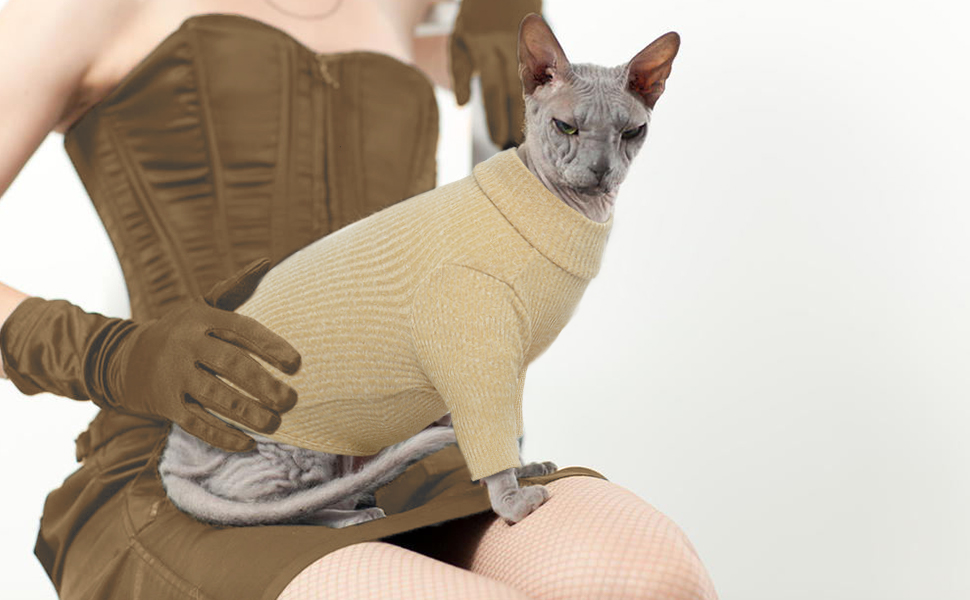 Теплий жилет для безшерстих котів з високим коміром, дихаючий, стильний одяг для котів, жилет-пуловер для кошенят з візерунками, піжама-костюм для Sphynx, Cornish Rex, Devon Rex, Peterbald (S, Хакі)