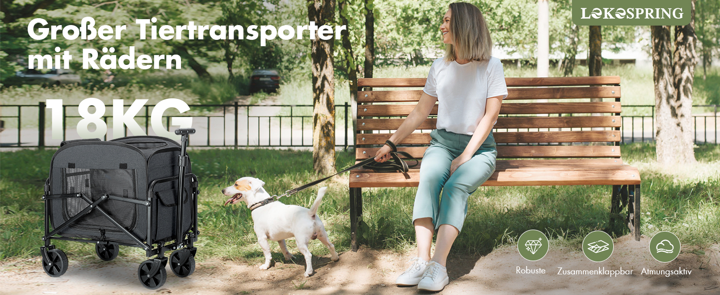 Транспортер для собак на колесах, велика візок для собак та котів до 18 кг, чорний/сірий