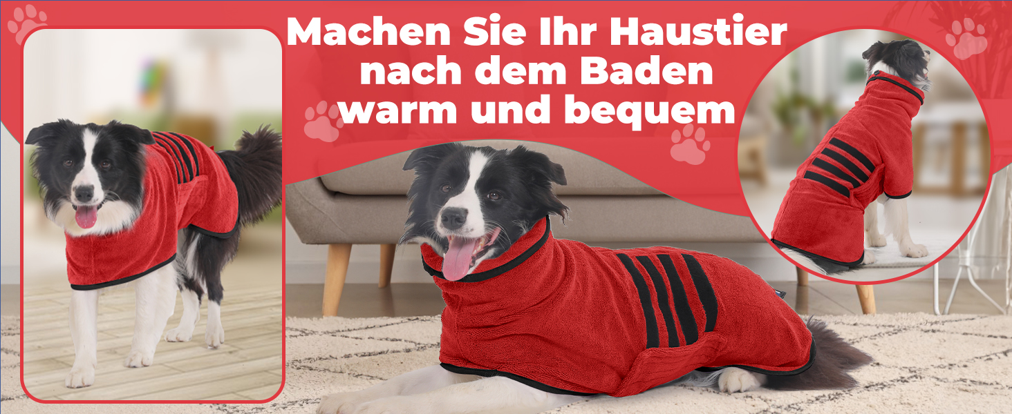 Рушник для собак з мікрофібри, рушник для собак середніх та великих порід, швидковисихаючий, рушник для собак з клямками (Dunkel XXL) (2XL, Червоний)