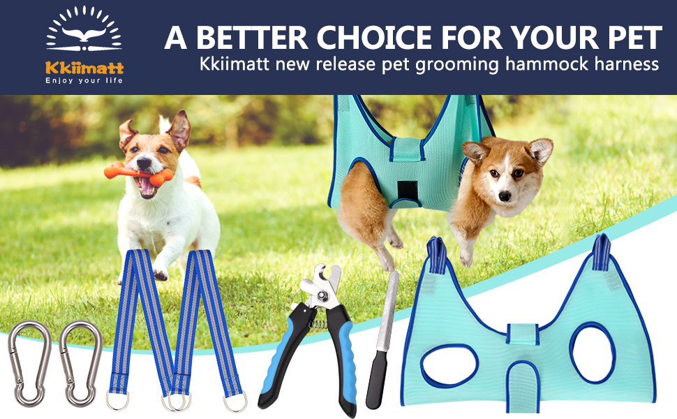 Гамак для грумінгу собак, гамак для догляду за собаками, набір для стрижки кігтів з гамаком, гамак для грумінгу собак з широким ременем (середній, до 16 кг, блакитний)