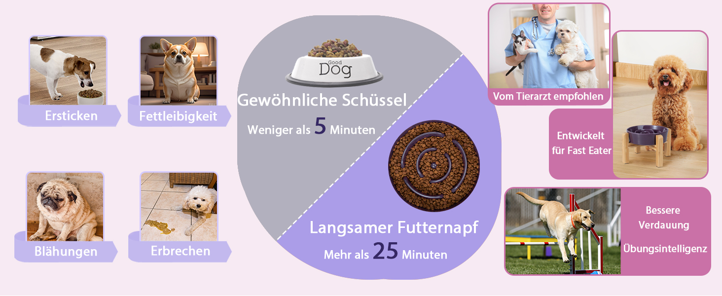 Антислизька годівниця для собак з кераміки, піднята - годівниця на бамбуковому підставці - для повільного годування - для маленьких та середніх собак - біла - діаметр 17 см