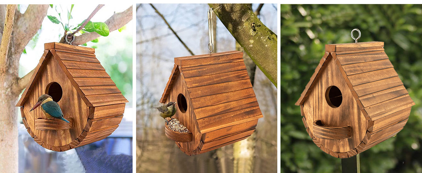 Будинок для птахів з сосни, підвісний, для садових птахів, стійкий до погодних умов, ідеальне житло для синиць, шпаків та інших диких птахів