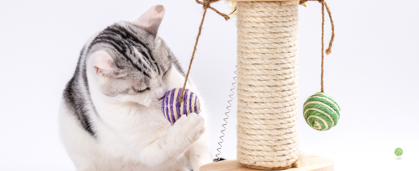 Іграшка для котів MEWOOFUN з дерева, роликовий іграшковий центр з двошаровим обертовим диском, інтерактивна іграшка з пір'ям, 3-в-1 іграшка для кошенят з інтерактивними м'ячиками та висячими кульками, дряпка для котів (маленька)