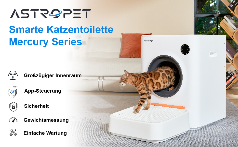 AstroPet Автоматичний лоток для котів з самоочищенням та керуванням через додаток, 68л, білий