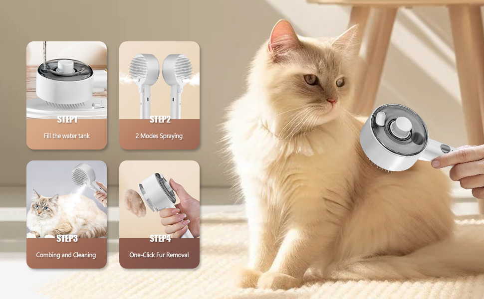 Парова щітка для котів 4-в-1 Katzenbürste: масаж, догляд та видалення шерсті. Біла (сіра+біла)