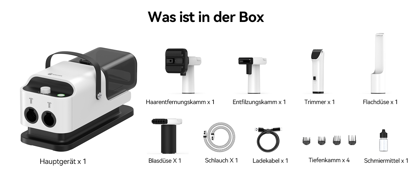 Amicura Шерстьомашинка для собак з пилососом для шерсті та феном 15000Pa, набір для догляду за тваринами, регульована швидкість і температура, 5 перевірених інструментів, тиха машинка для собак та котів