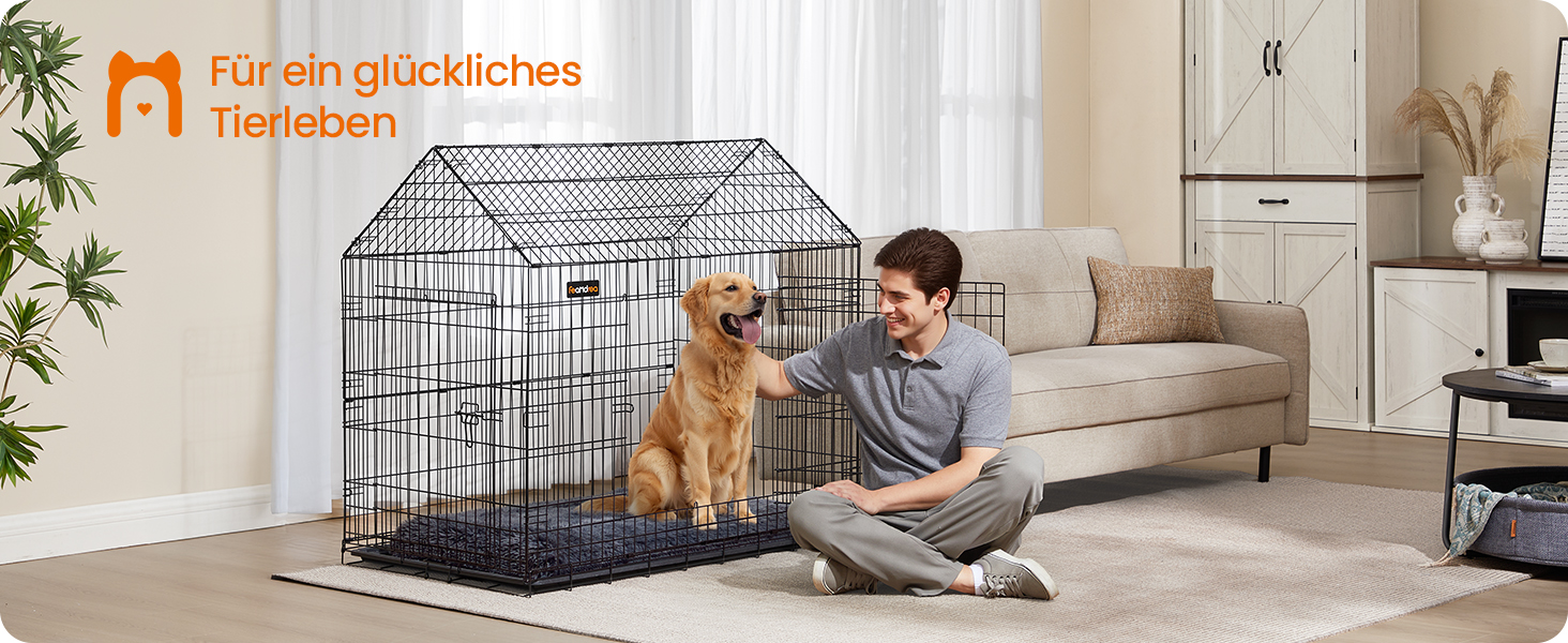 Клітка для собак Feandrea, 120 x 72,5 x 109 см, металева, XXL, для великих собак, з подвійною дверцятами, чорна, PPD015B01