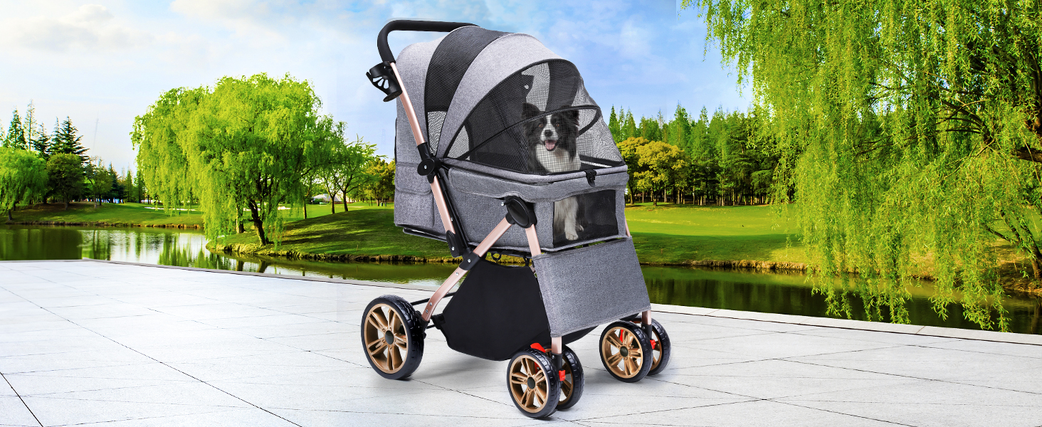 Візок для собак та котів YITAHOME, складаний, до 22 кг, сірий