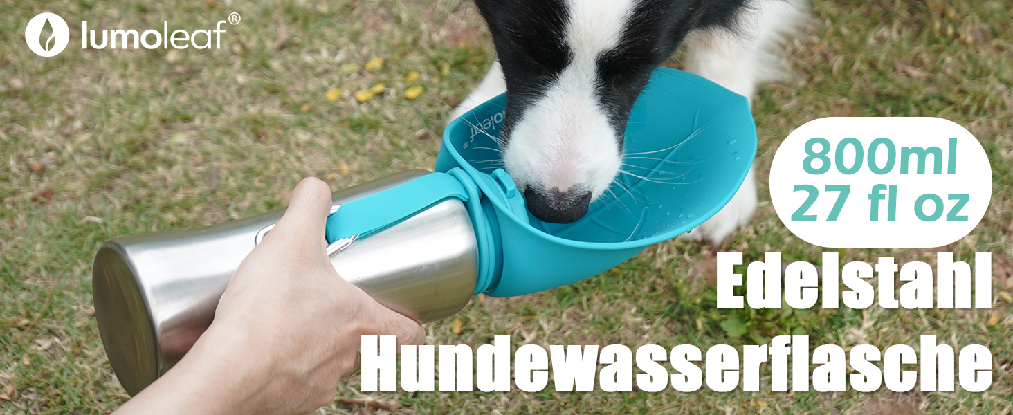 ЛьюмоЛіф - пляшка для води для собак, 800 мл, нержавіюча сталь, портативна, для подорожей, хандер, кемпінг (зелена)