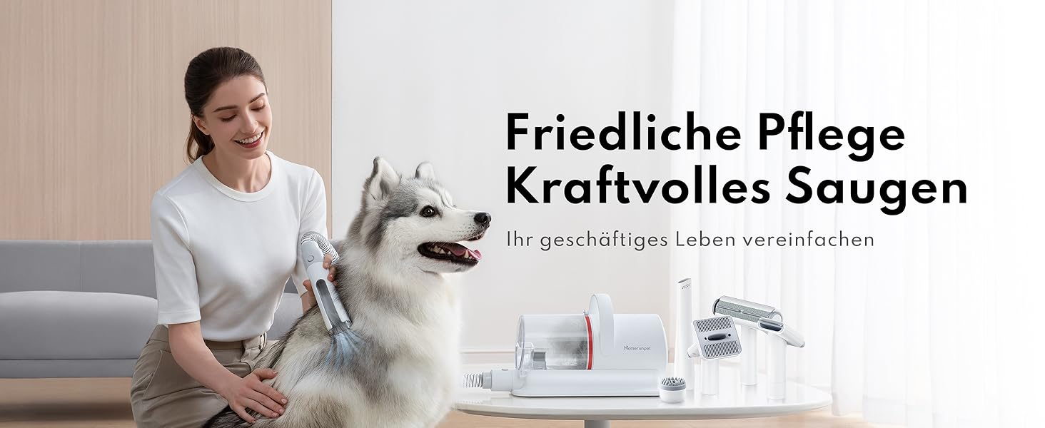 Машинка для стрижки собак Homerunpet з пилососом, тиха та потужна, професійний набір для грумінгу, видалення шерсті для собак та котів, 1.85L, білий