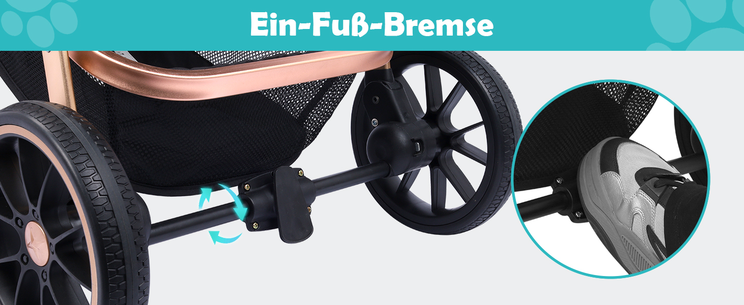 Візок для собак DAISTERN, чорний, до 25 кг, 4-в-1, алюмінієвий, з поворотним колесом EVA та гальмом