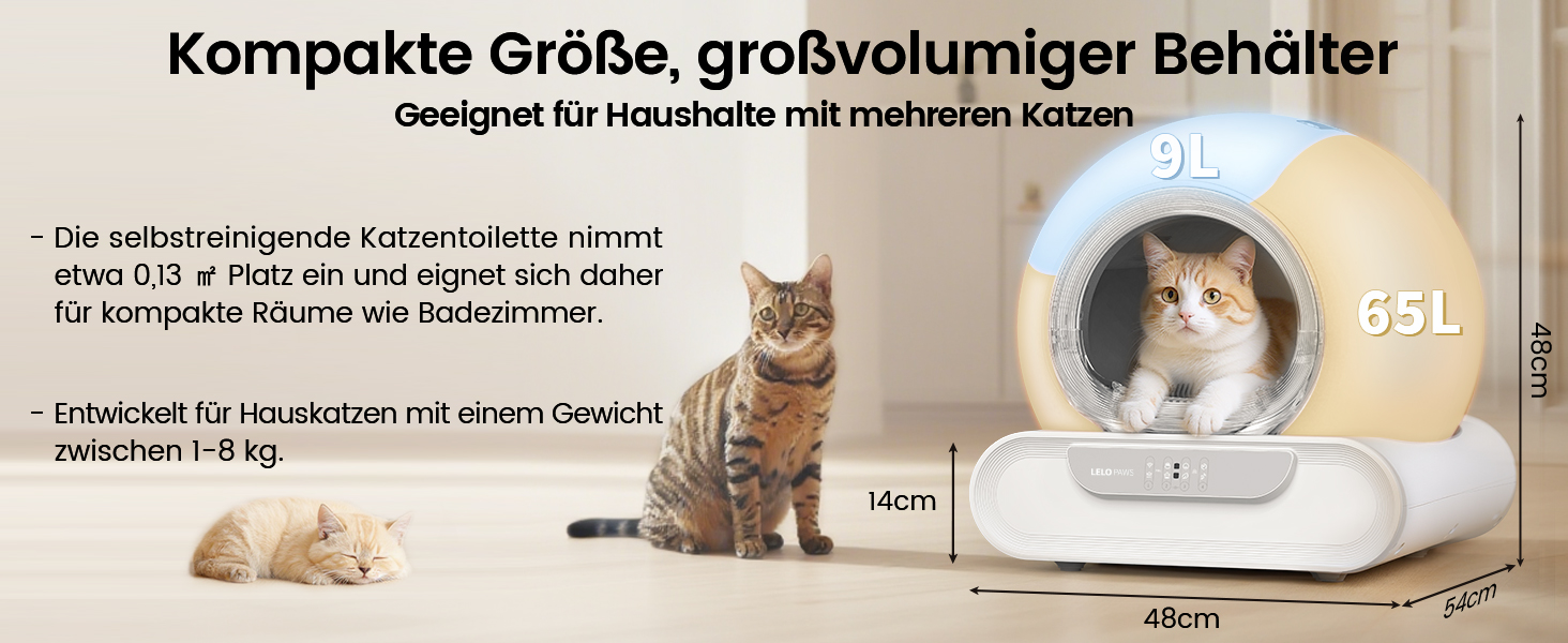 Автоматичний лоток для котів LELO PAWS, 65л, самоочищення, з контролем запаху, керування через APP, електричний, XXL, для кількох котів, білий