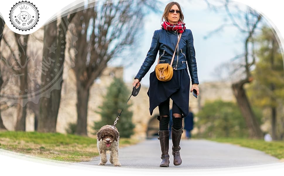 Витяжна повід для собак HUND IST KÖNIG 8м, до 50кг, чорний | Міцний поводок для малих та великих собак | Зручний ручка