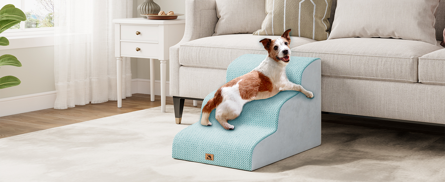 Сходинка для собак маленьких порід, 3 сходинки, 40 см, для дому, антиковзка, для котів та собак, сіра (блакитна)