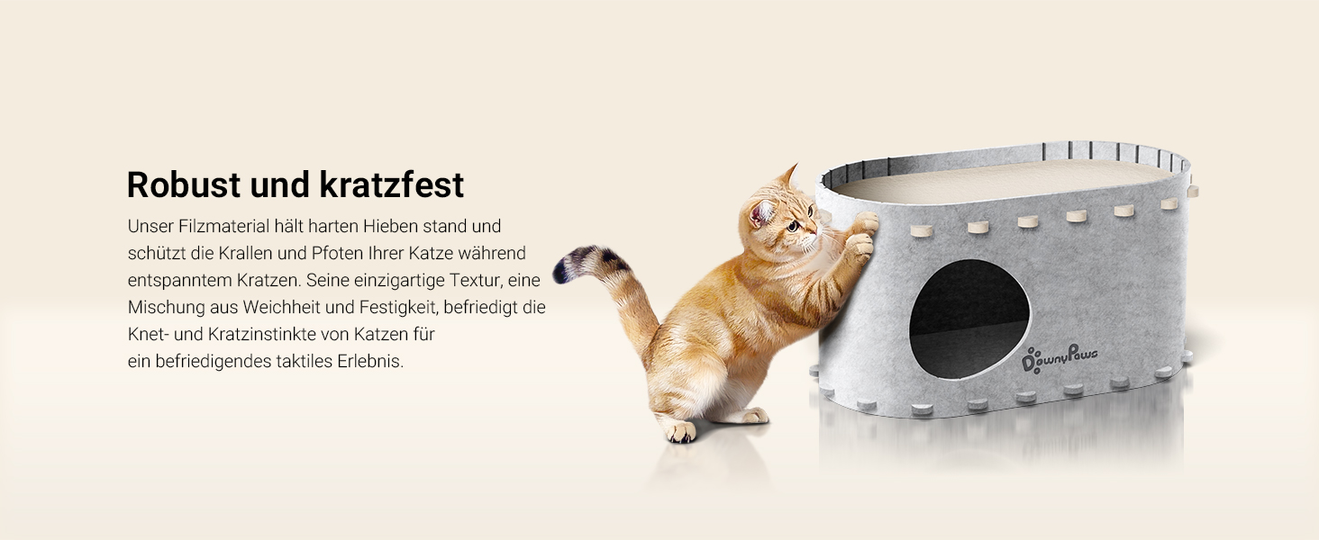 Кігтеточка-будиночок для котів DownyPaws з фетру, 2-ярусна, 50x33x50 см, для ігор та відпочинку, теплий дизайн, захист кігтів, білий