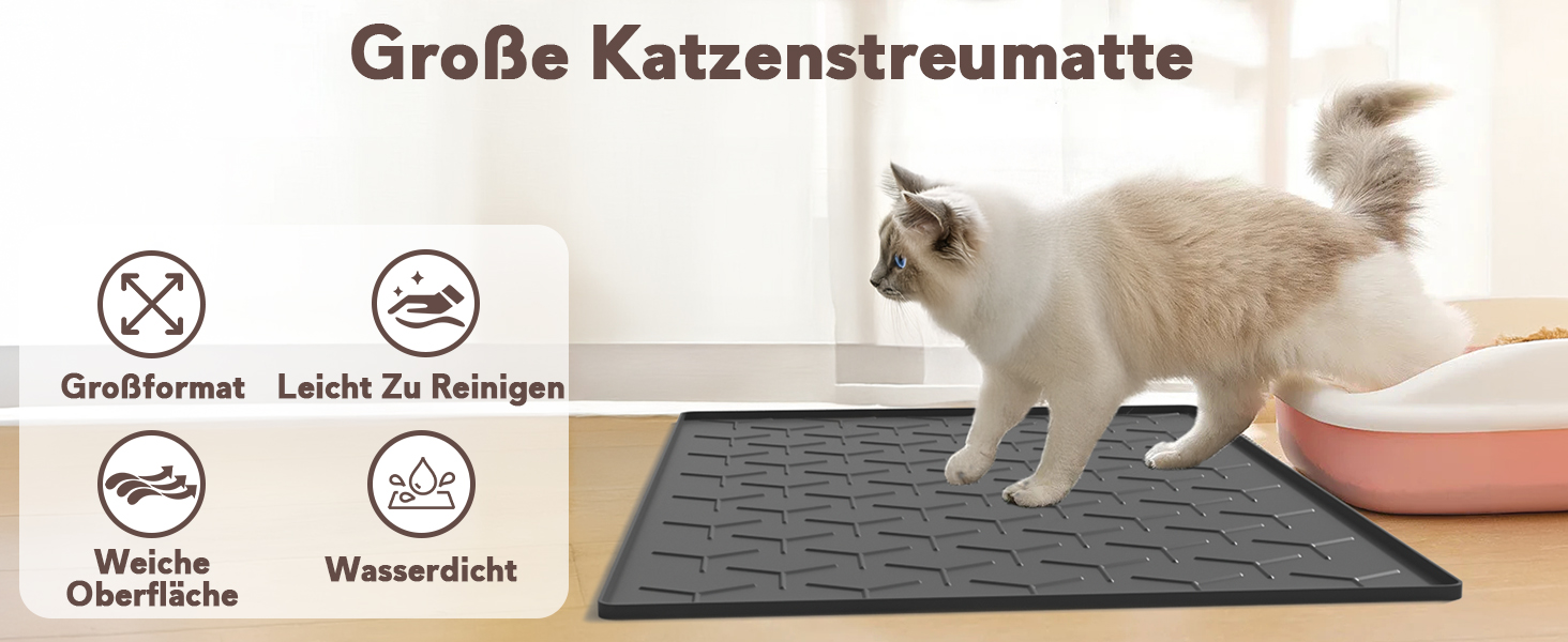 Мапа для котячого туалету Garoopion, силіконова, 86x56 см, чорна. Захист від протікання, легко мити.