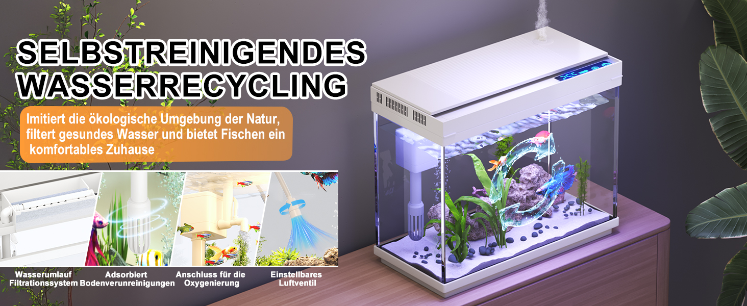 Акваріум Vehipa Nano 9L з підсвіткою, фільтром, обігрівачем та зволожувачем повітря (білий)