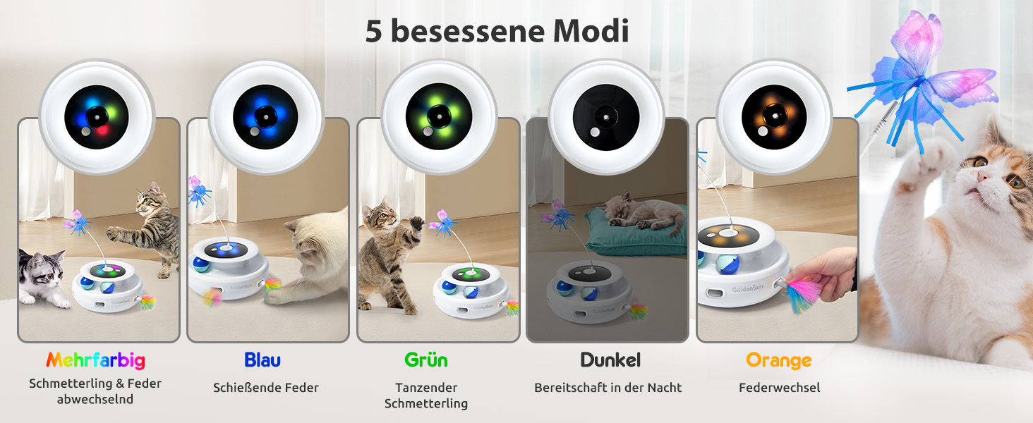 Інтерактивна іграшка для котів GoldenSun 3-в-1: Whack-A-Mole, метелик, м'ячик. USB, 6 насадок. Білий колір