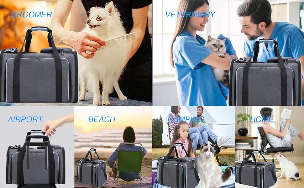 Транспортна сумка для котів та собак SHJOEE, розширювана, складана, сіра з блакитним, 48x30x31 см
