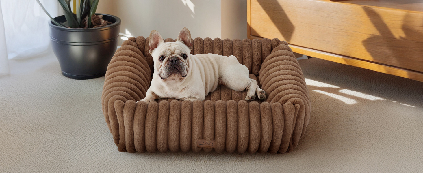 Крісло-лежанка для собак великих порід BEDSURE - ортопедичне, з м'яким флісовим покриттям, 109x76x20 см, коричневе