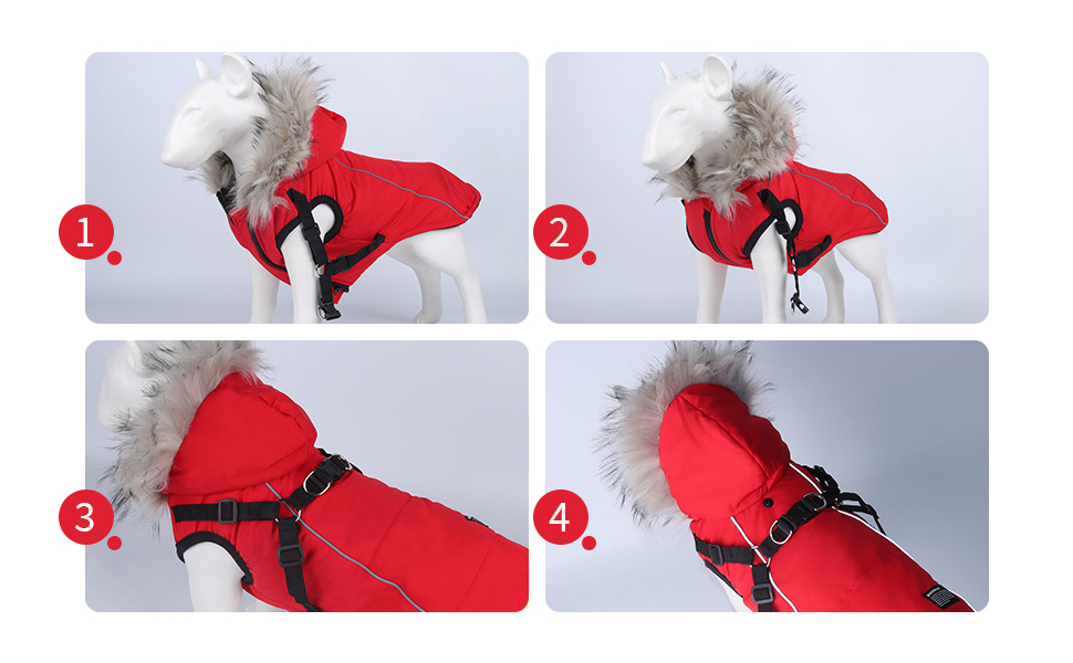 Тепла зимова жилетка для собак з начосом, світловідбиваючими смугами, червона (M)