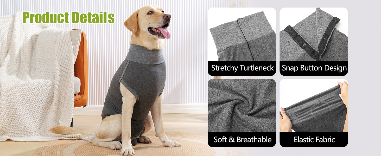 Комбінезон для собак після операцій Heywean – кастрація, стерилізація, післяопераційний одяг, сірий, L