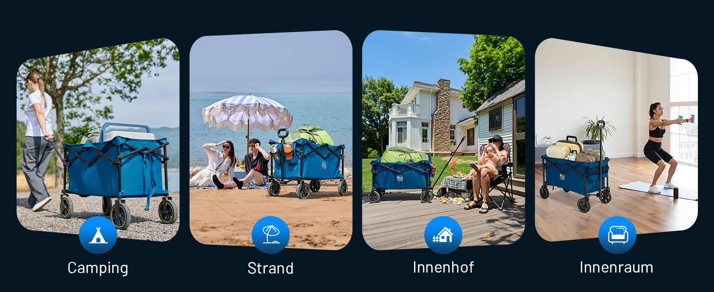 Садова та вантажна візок Timber Ridge 200л з ручкою та тримачем для напоїв, 100кг, для відпочинку, кемпінгу та покупок (Блакитний)