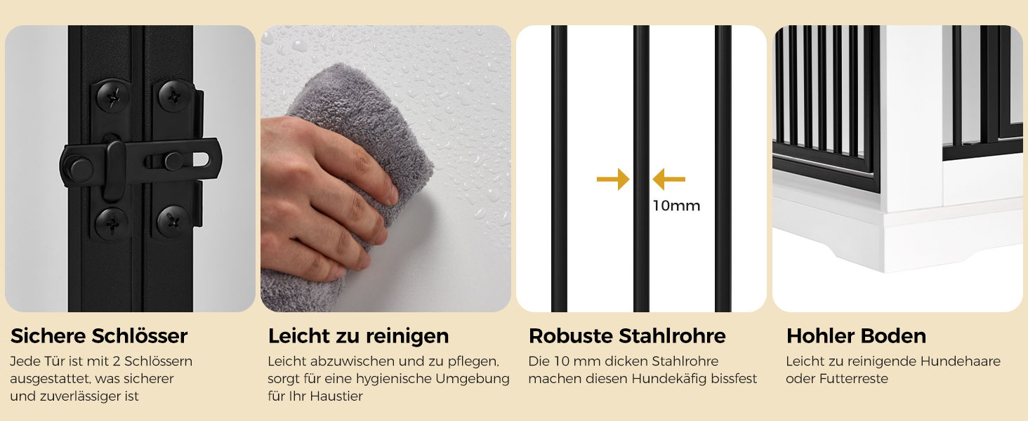 BEWISHOME Клітка для собак, 81 см, дерев'яна, з 3 дверцятами, біла, для дому, Beistelltisch (табличка), 81x55x67.5 см, EMGL03W