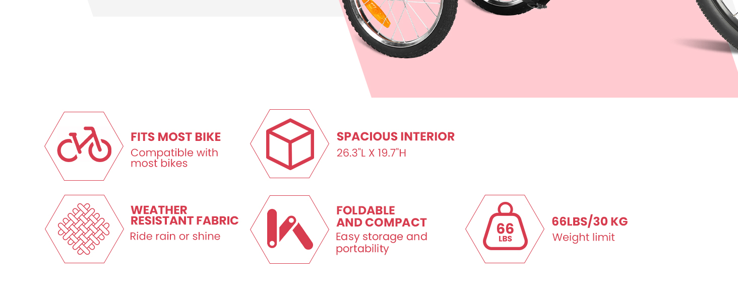 Причіп для собак до 30 кг, складний, з відбивачами, сумкою, м'яким внутрішнім простором та страхувальними ременями, червоний