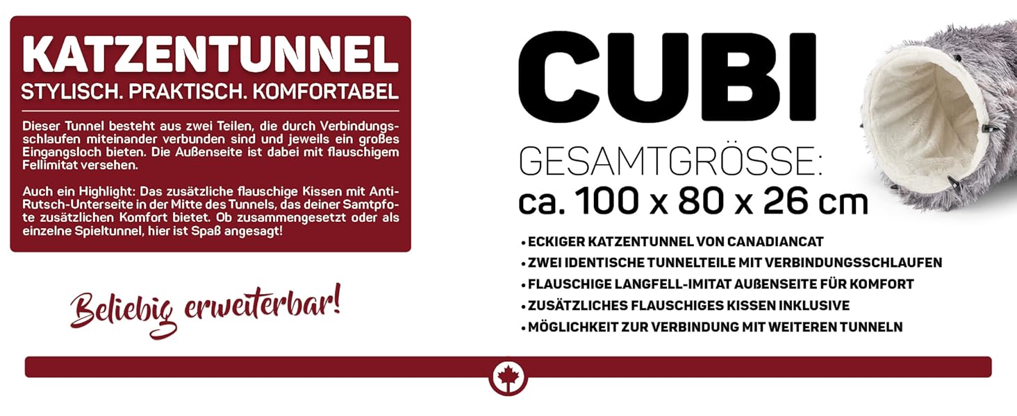 Преміум тунель для котів CUBI від CanadianCat Company: XXL з місцем для сну та м'яким лежанком, підходить для великих котів, темно-сірий, 100 x 80 x 26 см