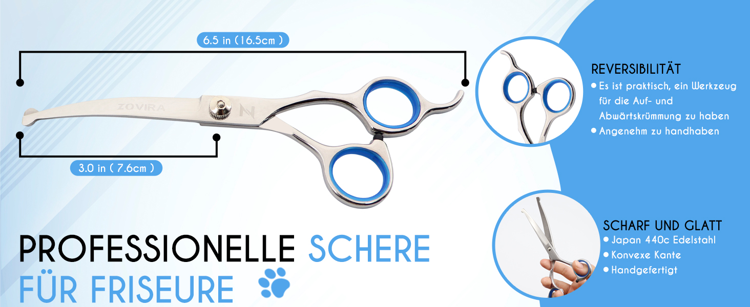 Професійні ножиці для грумінгу собак 6,5'', вигнуті, з круглим кінчиком та ножиці для стрижки подушечок лап. Ножиці для грумінгу собак, індивідуальна упаковка
