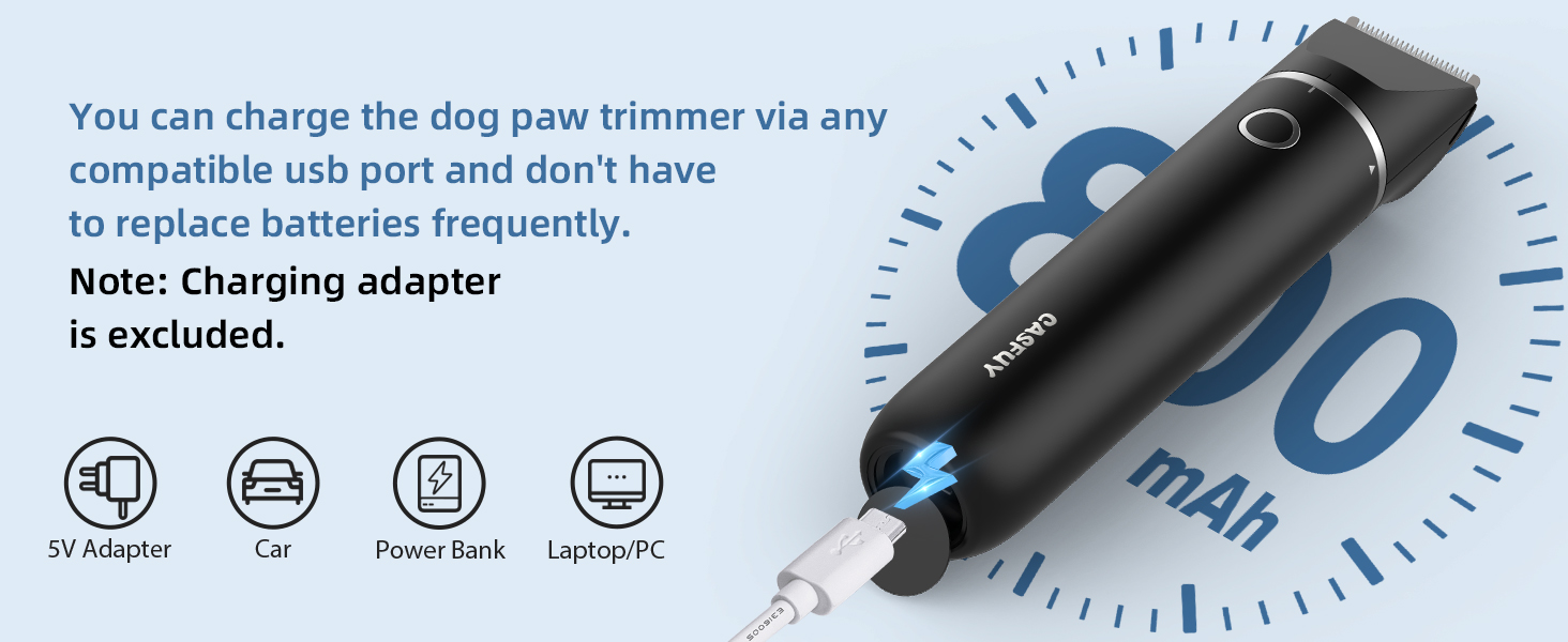 Бездротовий триммер для собак та котів Casfuy - тиха машинка для стрижки лап, очей, вух, обличчя, USB-зарядка, чорний
