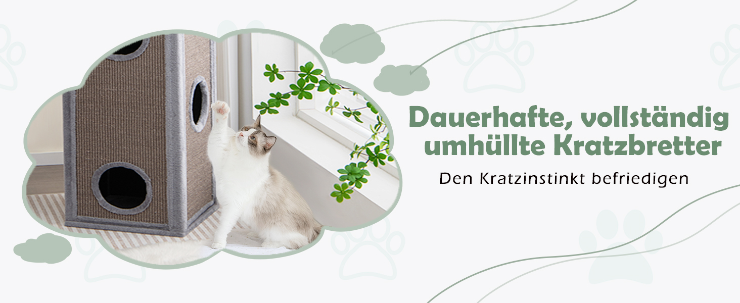 Кігтеточка GYMAX 40x40x99 см, 4-ярусна кігтеточка-будиночок з 3 печерами, знімні плюшеві подушки та 2 когтеточки, стійка кігтеточка для котів, сіра